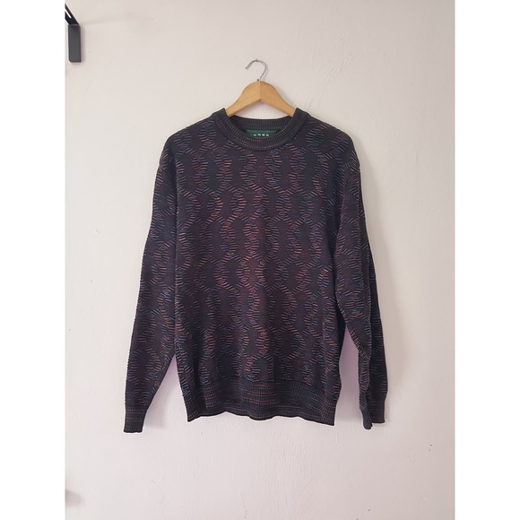 VTG Tundra Canada Mens Black & Rainbow Knit Abstract Style Sweater Medium0 - Picture 1 of 5